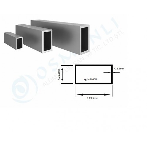 Alüminyum Kutu Profil 21.5mm X 19.5mm Et Kalınlık 2.5mm Alüminyum Kutu Profil 21.5mm X 19.5mm Et Kalınlık 2.5mm